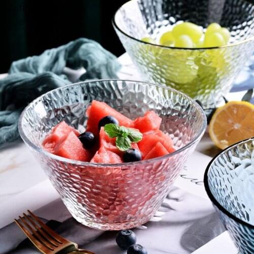 Household Round Glass Salad Bowl Golden Border Dessert Fruit Plate Simple Glass Bowl Tableware Set Kitchen Utensils Home Decor