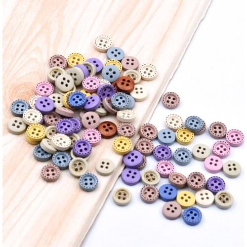 50PCs Wooden Sewing Buttons Scrapbooking Round Colorful Mixed Four Holes 10mm Dia. Costura Botones Decorate bottoni botoes