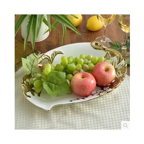 European home accessories decorate food container luxury ceramic fruit plate pierced compote golds cutleries silverware SG049
