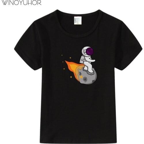 Boys & Girls Cartoon T-Shirts Kids Astronaut Print T Shirt For Children Summer Short Sleeve T Shirt Cotton Tops Clothing