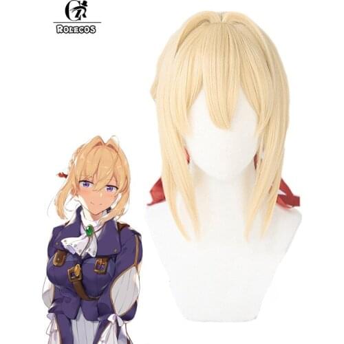 ROLECOS Anime Cosplay Violet Evergarden Cosplay Hair Headwear Blonde Hair Red Ribbon Accessories Women Cosplay Synthetic Hair