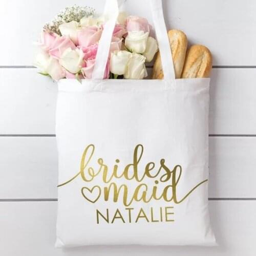 Personalize gold Weddin Bridesmaid Proposal Maid of Honor canvas Tote Bags bridal shower thank you hen party company gift bags