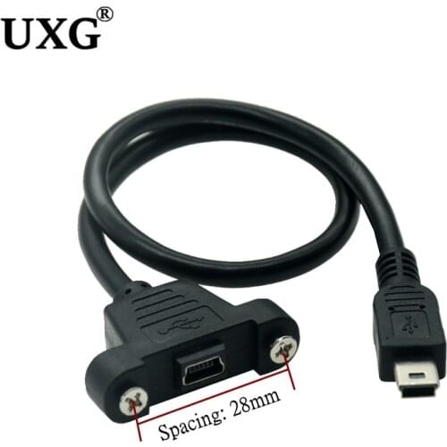 Panel Mount Type Mini USB 5Pin Male to Female Extension Adapter Cable with Screws 50cm