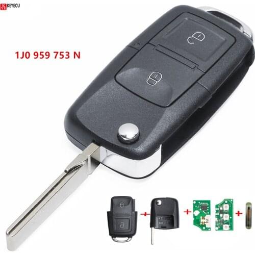 Keyecu 1J0 959 753 N Flip Key Remote Transmitter for VW Passat Golf MK4 1998-2000 2 Button Smart Car Key 433MHz ID48 Chip Uncut