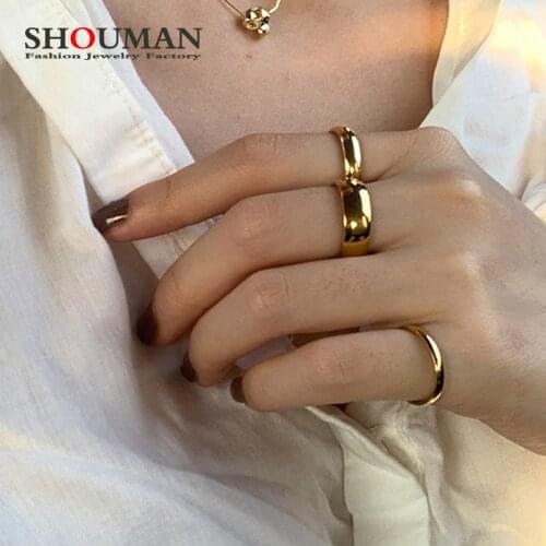 SHOUMAN 2/4/6/8mm Gold Stainless Steel Lover Couple Wedding Band Rings for Women Men Custom Engrave Name Valentines Day Gift