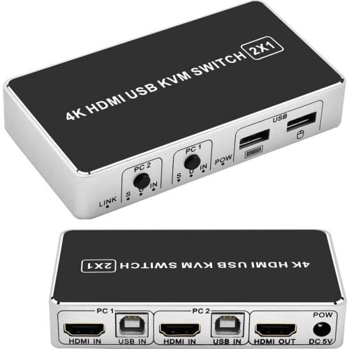 4K KVM HDMI-compatible Switch 2-port HD USB KVM HDMI-compatible Switcher 2X1 Mouse&keyboard sharing