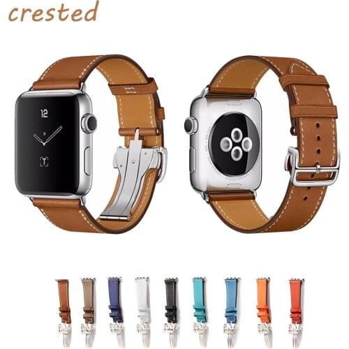 Leather strap for apple watch band 4/3 iwatch band 42mm/38mm 44mm 40mm bracelet watch correa Single Tour Deployment Buckle belt