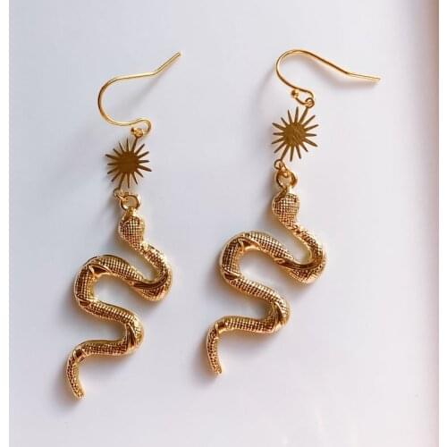 Gothic Serpent Goddess Brass Earrings Drop Magical Clear Stone Set Serpent Statement Classical Fashion Punk Jewelry Women Gift