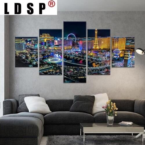 LDSP 5 Panel Las Vegas Night Secenry Pictures HD Printed Modern Canvas Painting fashion Wall Art Modular Poster Frame Home Decor