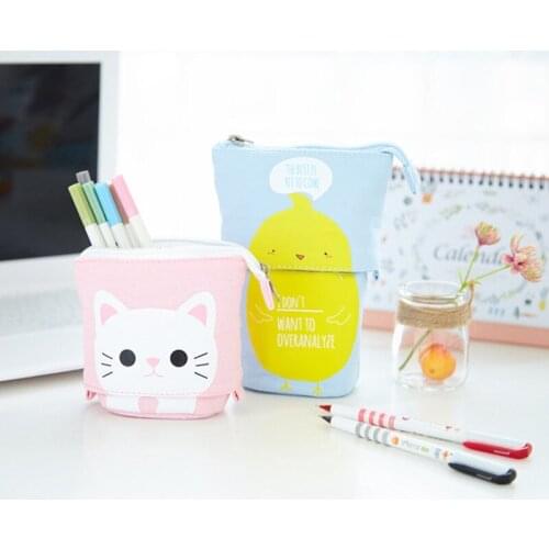 Cute Animal Simple Multifunctional Pen Holder Pencil Case Pencil Storage Box Variable Drop Down Canvas Pencil Case Stationery