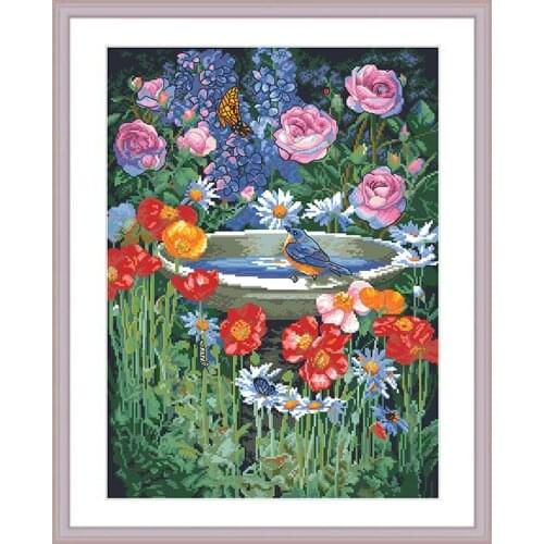 Garden Counted Cross Stitch Pattern Kits Printed Animal Flower Embroidery Paintings 11CT 14CT DIY Needlework Set Home Decoration