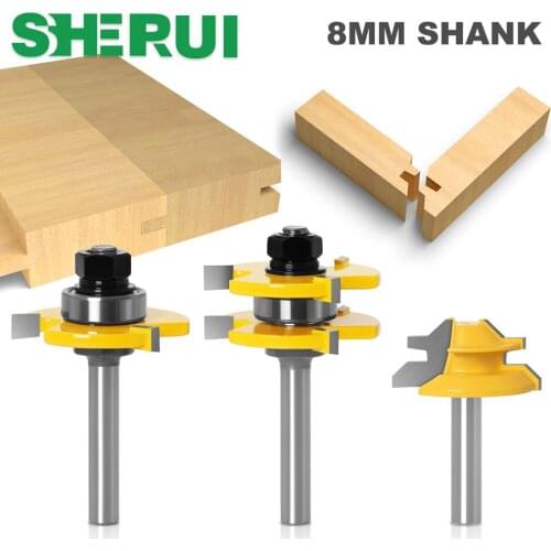 3 pc 8mm Shank high quality Tongue & Groove Joint Assembly Router Bit Set 45 Degree Lock Miter Rout3/4" Stock Wood Cutting Tool