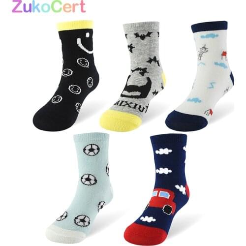 ZukoCert 5Pair Children Socks Kids Socks Baby Soft Cotton for Boys Girls Cartoon Pattern for Clothes Breathable Socks for 1-10Y