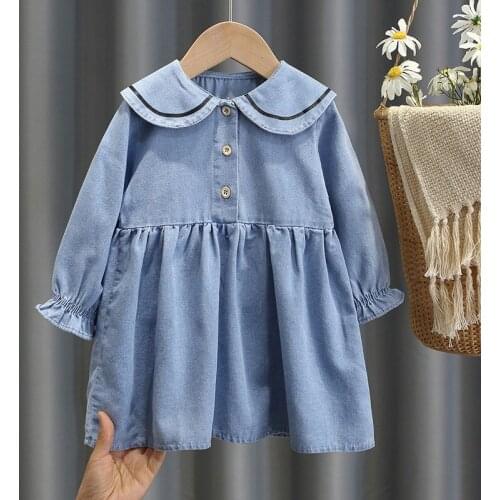 New Spring & Autumn Girls Clothes Dresses for Girls Toddler Denim Party Vestidos Long Sleeve Children Clothing for 12M-8 Years