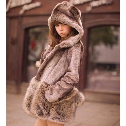 New arrival 2017 Winter Japan style kawaii hoodie faux fur coat women Fashion warmed fur coat