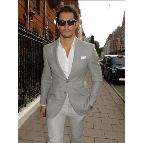 ANNIEBRITNEY Grey 2 Piece Slim Fit Men Business Suit Tailor Made Groom Wedding Tuxedo 2 Piece Prom Wedding Business Men Suit Set