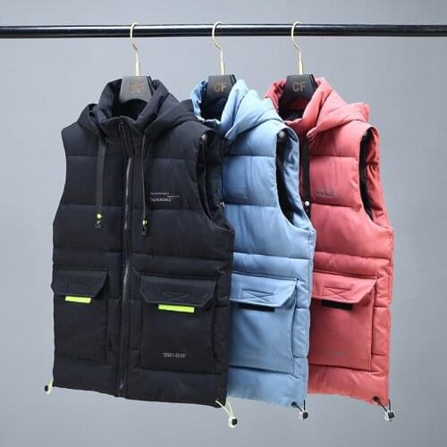 2021 Autumn Winter Brand Sleeveless Jacket Mens Vest Thick Warm Hooded Cotton Coats Male Black Waistcoat Plus Size 5XL