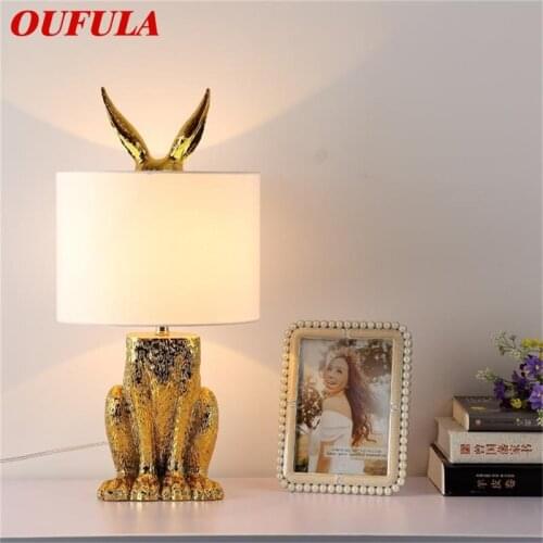 OUFULA Resin Table Lamp Modern Creative Gold Rabbit Lampshade LED Desk Light for Home Living Room