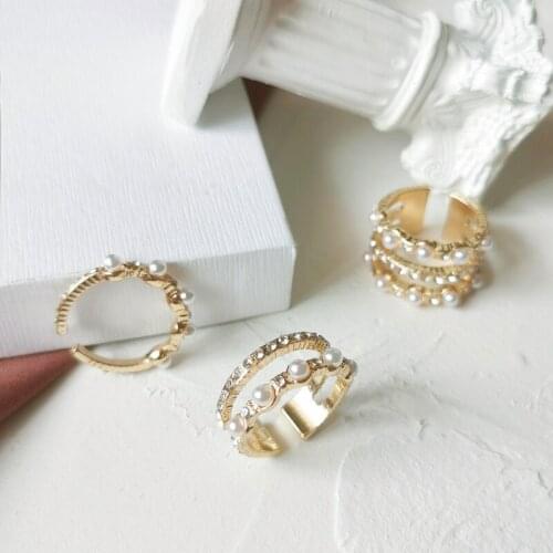 Simple Cubic Zircon Rings for Women Korean Fashion Pearls Open Ring