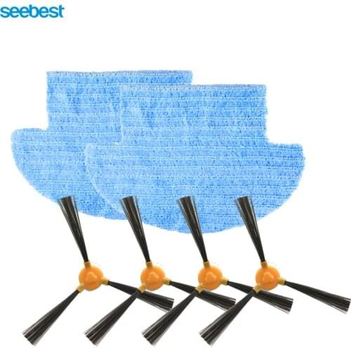 Seebest D750/D730/D720 Robot Vacuum Cleaner Spare Parts Side Brush 4pcs plus Wet/Dry Mop 2pcs for replacement