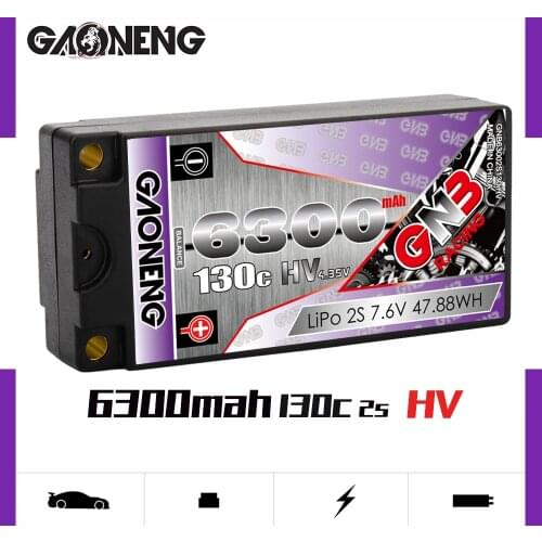 GAONENG GNB 6300mAh 2S 7.6V 130C See through Hardcase Shorty HV Battery Parck 5.0mm Bullet Plug for 1/10 RC Car Race Car Parts
