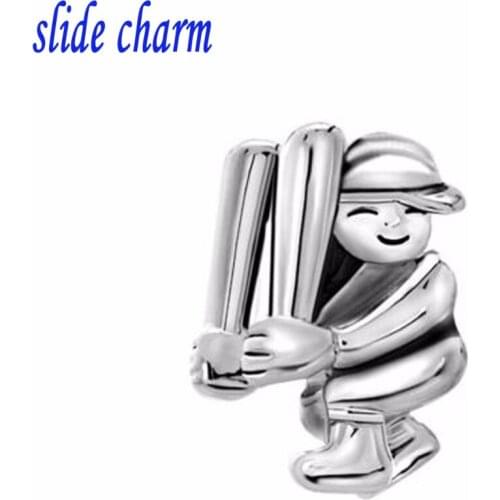 Slide charm Free shipping Baseball Player Sports Charm For Bracelet Charm fit Pandora bracelet