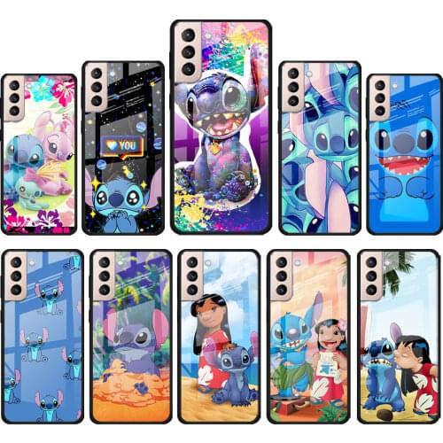 Stitch cartoon cute for Samsung Galaxy S21 Ultra Plus A72 A52 4G 5G M51 M31 M21 Luxury Tempered Glass Phone Case Cover
