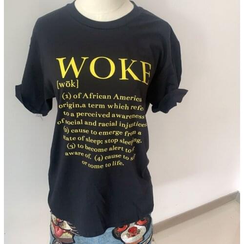 Sunfiz YF WOKE Letter Print T Shirt Women Short Sleeve O Neck Loose Tshirt 2020 Summer Women Tee Shirt Tops Camisetas Mujer