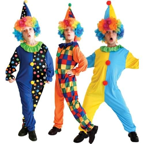 Unisex Kid Purim Colorful Circaus Clown Costume Book Week Naughty Harlequin Cosplay Carnival Halloween Fancy Party Dress