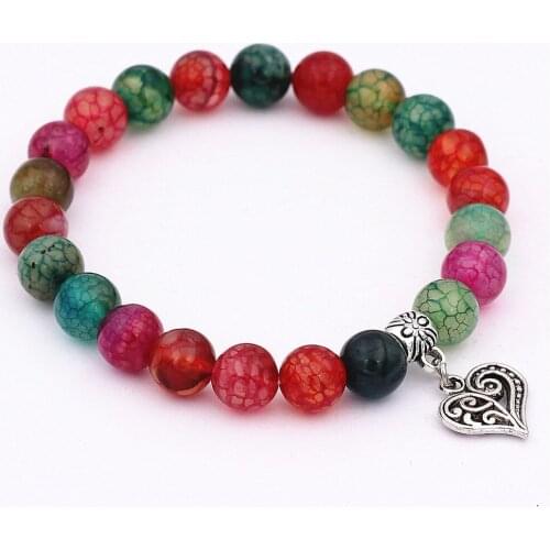 Vintage Silver Color heart charm beaded bracelet couple bestfriend love Jewelry 8mm Matte Onyx handmade bracelets dropshipping