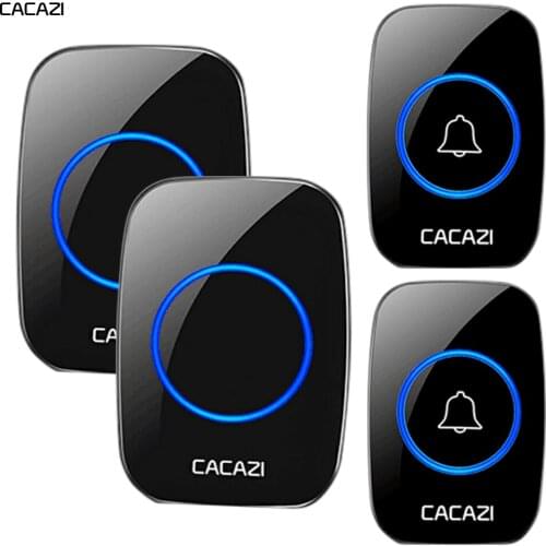 CACAZI Waterproof Wireless Doorbell 2 Button 2 Receiver 300M Remote Home Intelligent LED Night Light Call Bell US EU UK AU Plug