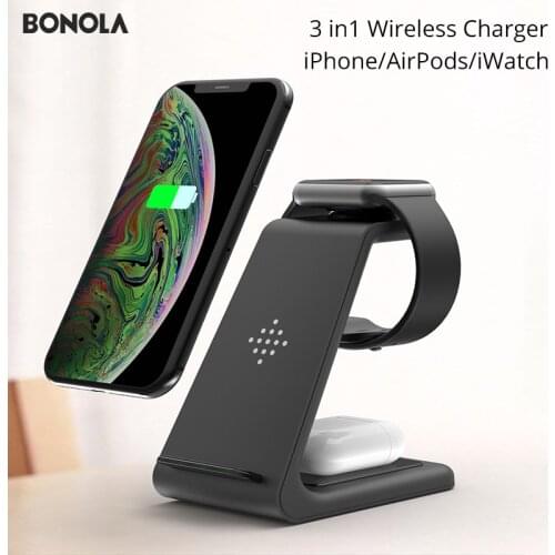 Bonola 3 in1 Wreless Charger For iPhone 11/Xs AirPods Apple Watch 23 Wireless Charging Stand for iWatch iPhone 11Pro/Xr/Xs Max