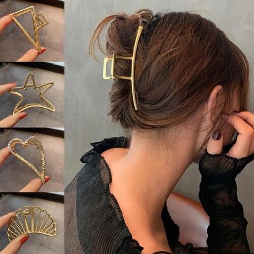 Hot Sale Hairpin Women Elegant Gold Hollow Hair Clips Vintage Metal Geometric Hair Crab Claw Headpiece Girl Accessories Gift