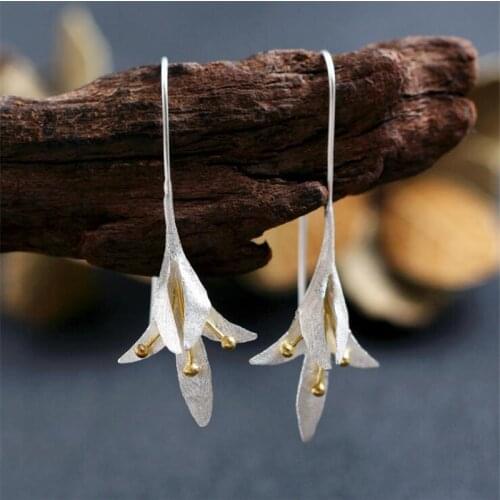 Hot Fashion Silver Color Long Flower Leaf pendientes Earrings for Women Fine Wedding Party Jewelry Lovely Girls Gift