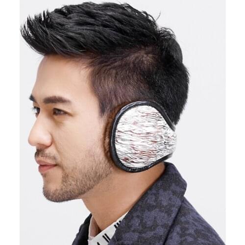 Orejas invierno Winter Earmuffs for Men Foldable Ear Warmers British Style Plaid Plush Ear Muff Adjustable PU Leather Earcap Bac