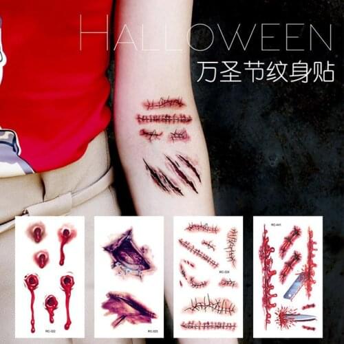 1pcs Halloween Tattoo Stickers Funny 105*60MM Halloween Decoration Body Art Scary Blood Injury Sticker Decoration Planner