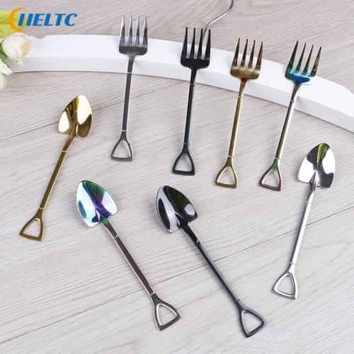 Stainless Steel Shovel Shaped Dessert Forks Coffee Tea Spoon Ice Cream Sugar Teaspoon Kids Interesting Toys Bar Home