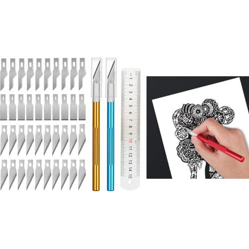 42 PCS Carving Craft Knife & Spare DIY Art Work Blades Secure Scrapbooking