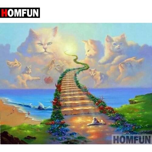 HOMFUN 5D DIY Diamond Painting Full Square/Round Drill "Road cat" 3D Embroidery Cross Stitch gift Home Decor A02363