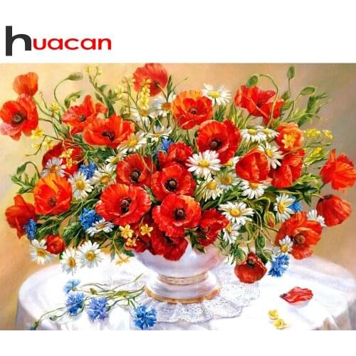 Huacan 5D Diamond Mosaic Poppy Flower Kit DIY Full Square Diamond Embroidery Painting Home Decor Rhinestone Pictures Vase
