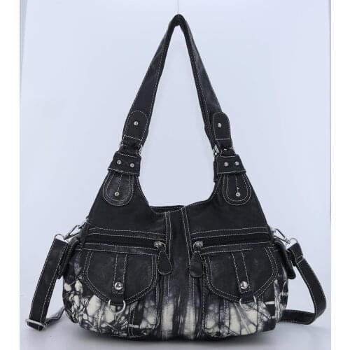 Angel Kiss Unique Tie-Dyed Women Washed PU Leather Handbags Shoulder Bag Female Vintage Crossbody Messenger Tote Purse
