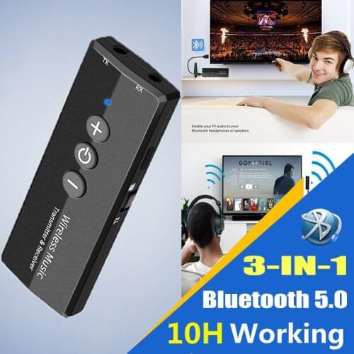 Bluetooth 5.0 Transmitter Receiver 3.5 3.5mm Aux Jack Stereo Music Audio Wireless Adapter for TV PC Car Kit with Control Button