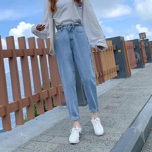 Slim Denim Pencil Pants Trousers High Waist Women Jeans Adjusted Button 2021 New Harem Pants Straight Loose Autumn