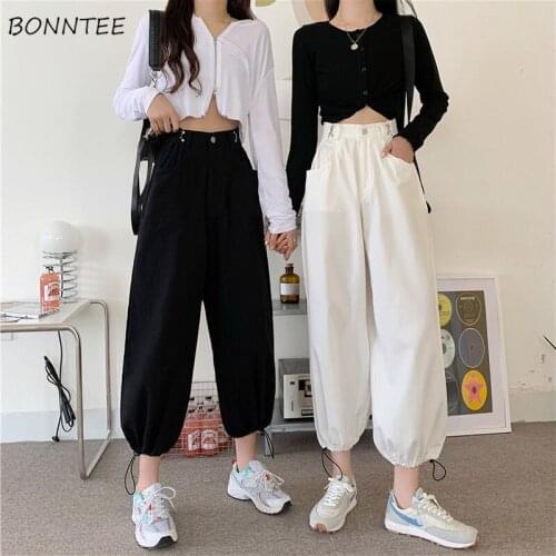 Summer Pants Women Ankle-Length Harem Trousers Friends Pure Baggy Simple Fashion Daily Ulzzang Harajuku Clothing College Vintage