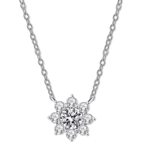 Solid 925 Sterling Silver High Carbon Diamond Flower Women Flower Pendant Necklace Fine Jewelry
