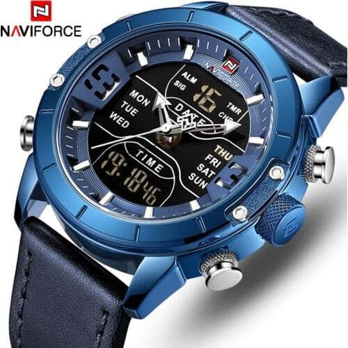NAVIFORCE Men WristWatch Luxury Brand Blue Waterproof Quartz Mens Watches Leather Analog Sport Digital Clock Relogio Masculino
