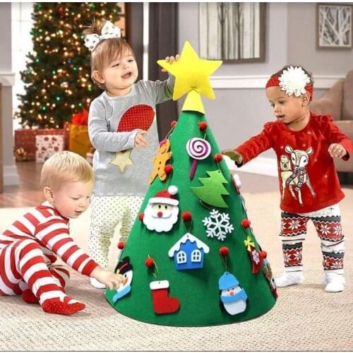 Children’s DIY Christmas Tree Kids Christmas Decoration Felt Handmade Child Xmas Gift 2021 New Year Hanging Baby Room Decor Tree