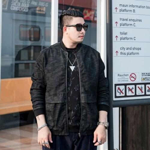 Extra XL Menswear Mens Quality Thread Stand Collar Baseball Uniform Loose Large Size Denim Jacket Plus Size Men Clothing