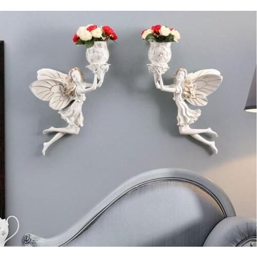 European Resin Wall Hanging Vase Decoration Crafts Home Livingroom Wall Mural Ornaments Hotel Fake Flower Pot Wall Pendant Art