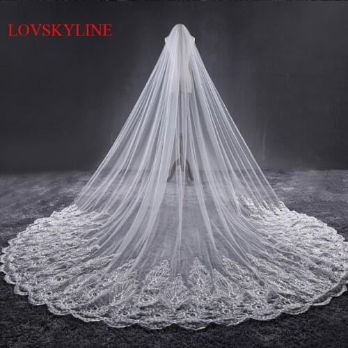 3.2M Meter Ivory Cathedral Wedding Veils Long Lace Edge Bridal Veil without Comb Wedding Accessories Bride Mantilla Wedding Veil